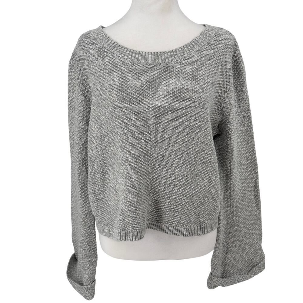Roxy Gray Textured Knit Pullover Sweater Women’s Sz M Drop Shoulder Slouchy Cozy - Picture 1 of 10